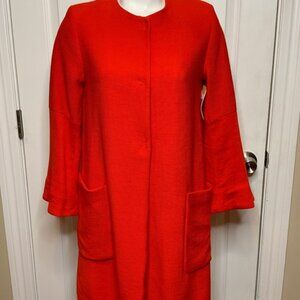 Zara Red Micro Rib Snap Front Long Jacket, Size S